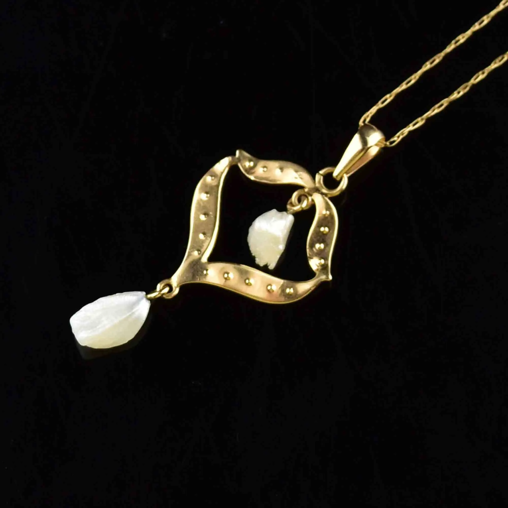 10K Gold Edwardian Fresh Water Pearl Lavaliere Necklace