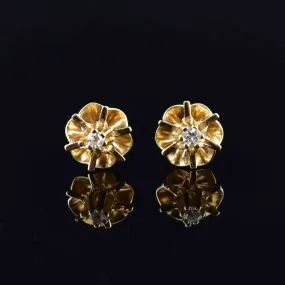 14K Gold Diamond Buttercup Stud Earrings