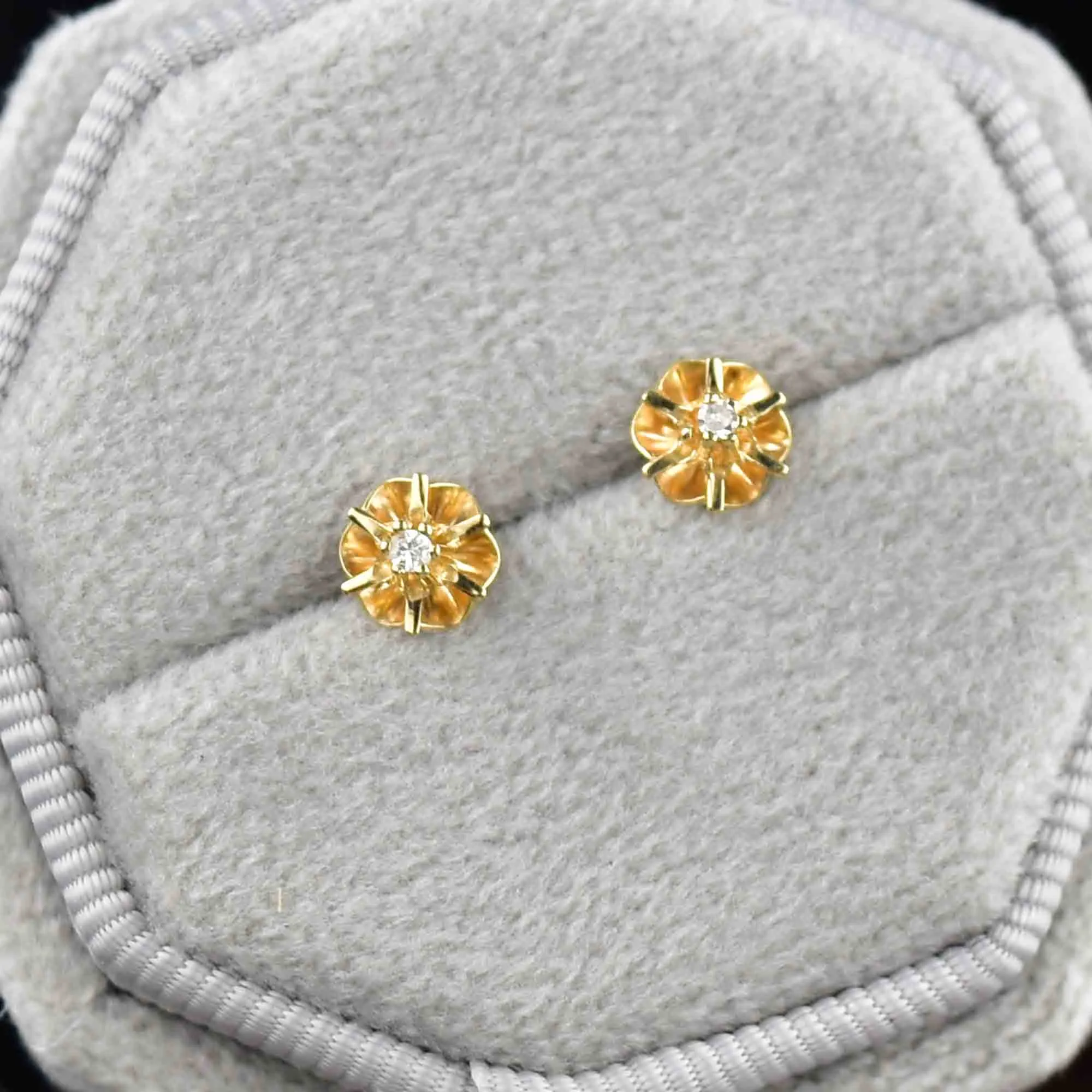 14K Gold Diamond Buttercup Stud Earrings