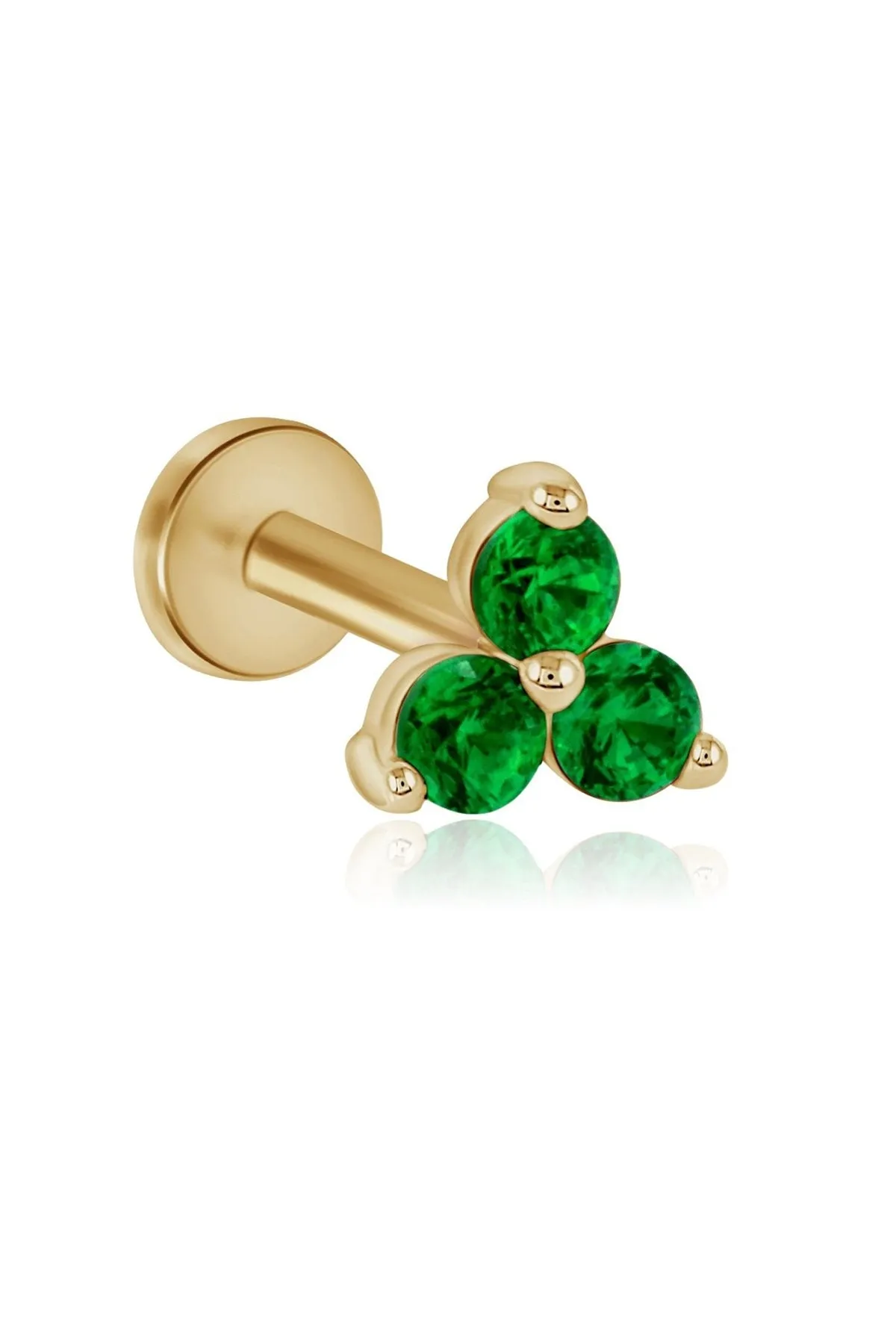 14K Gold Emerald Trinity Helix Cartilage Internally Threaded Flat Back Earring Labret Stud