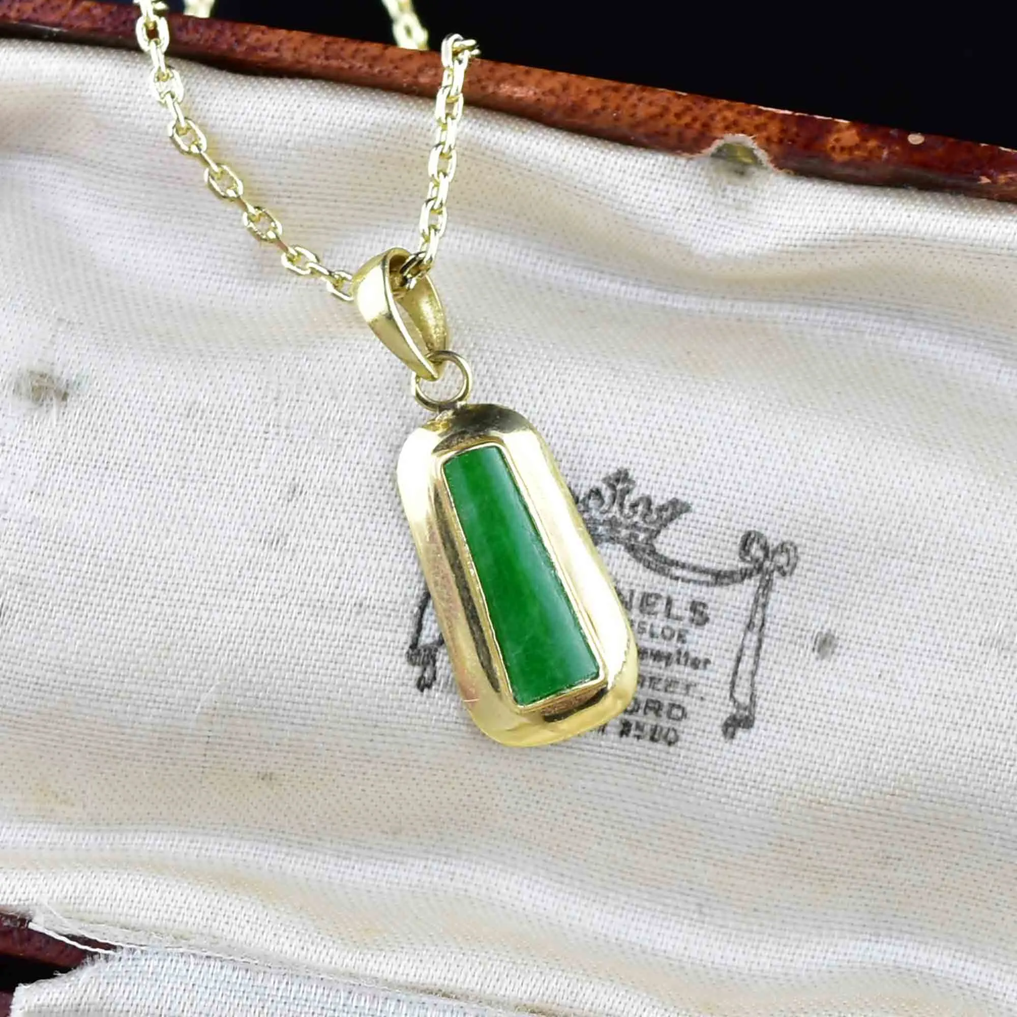 14K Gold Geometric Jade Pendant Necklace