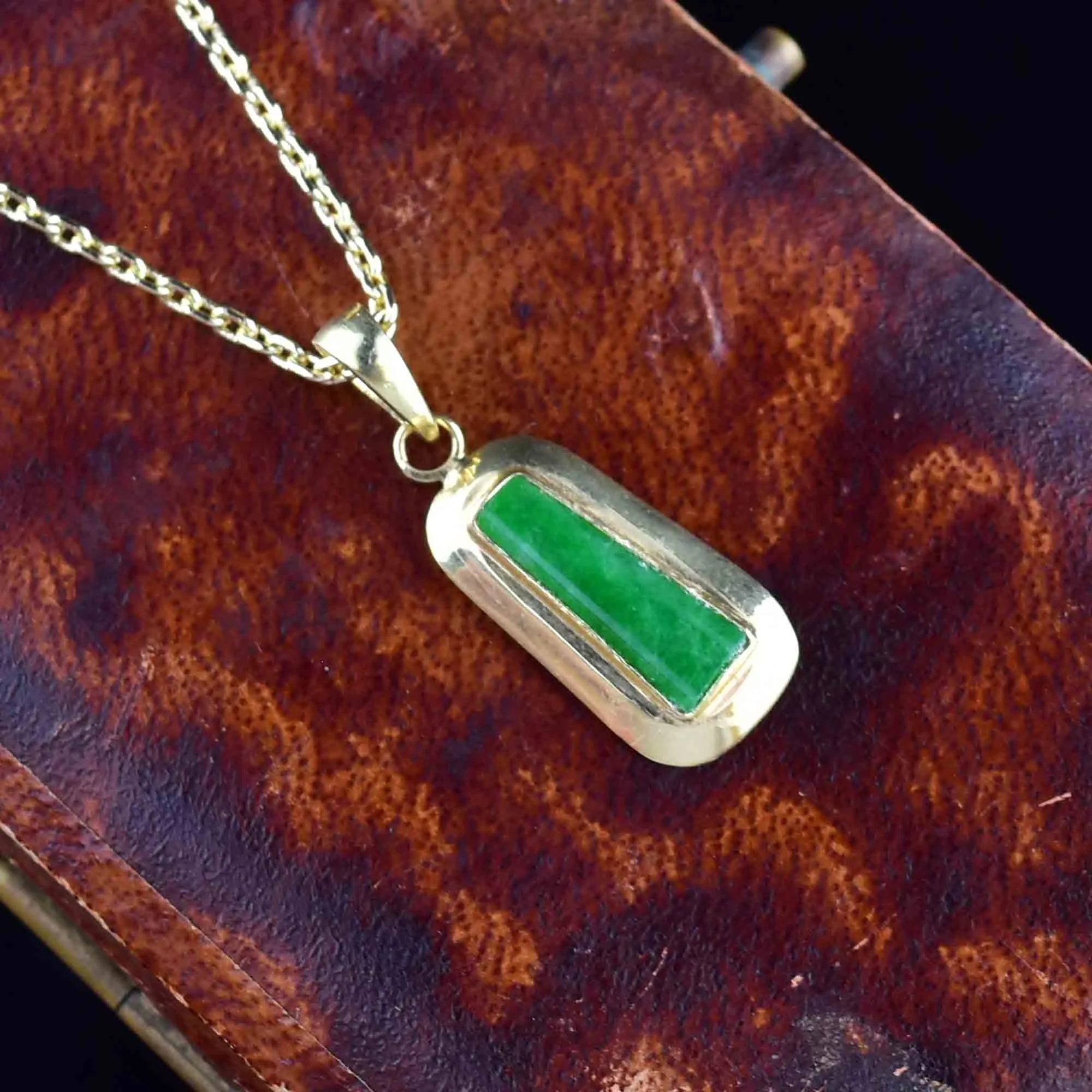 14K Gold Geometric Jade Pendant Necklace