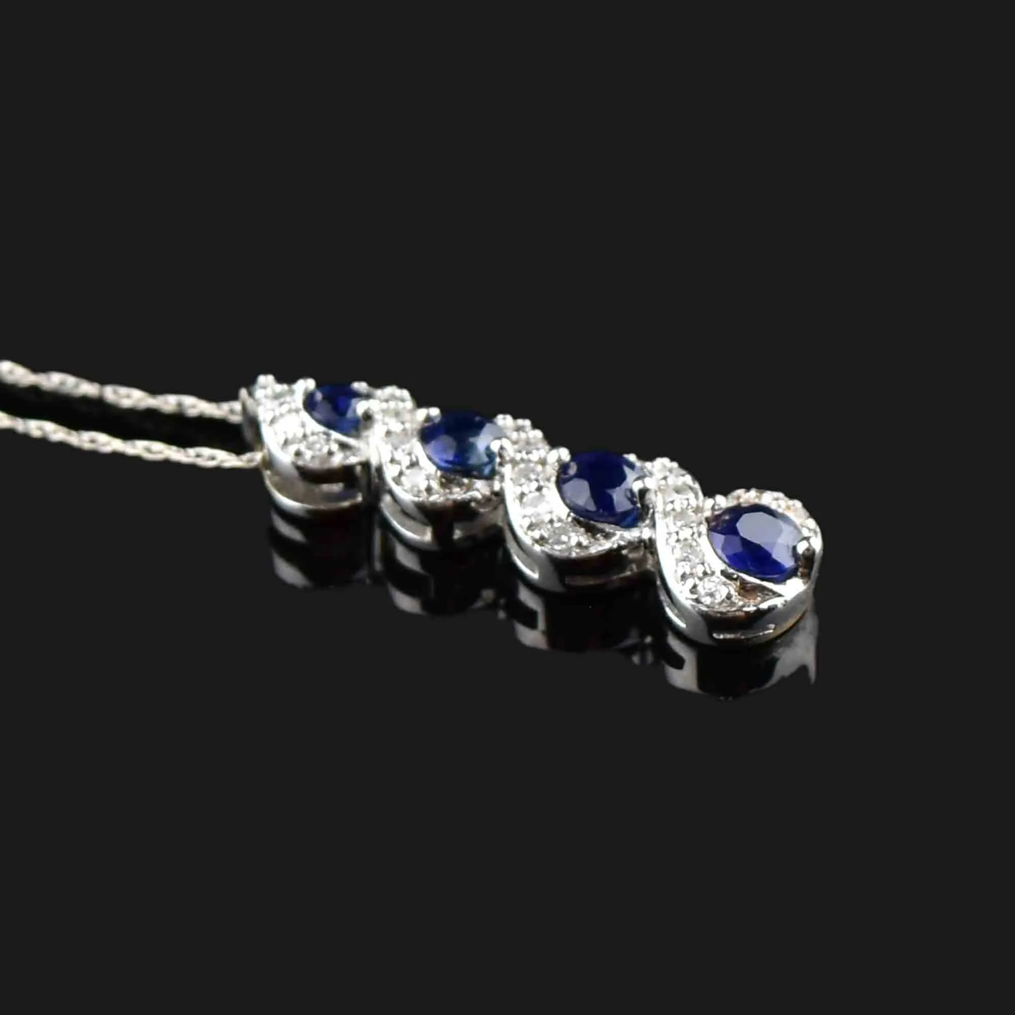 14K White Gold Diamond Sapphire Journey Necklace