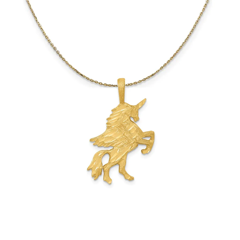 14k Yellow Gold Diamond-Cut & Textured Flat Pegasus Necklace