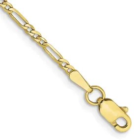 1.75mm 10K Yellow Gold Solid Flat Figaro Chain Anklet