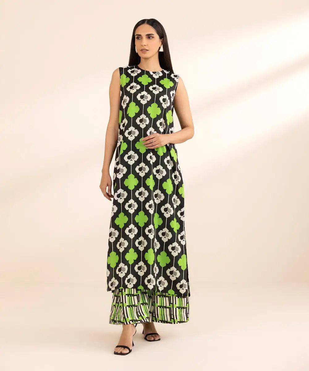 2 Piece - Printed Silk Suit