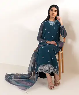 3 Piece - Embroidered Chiffon Suit