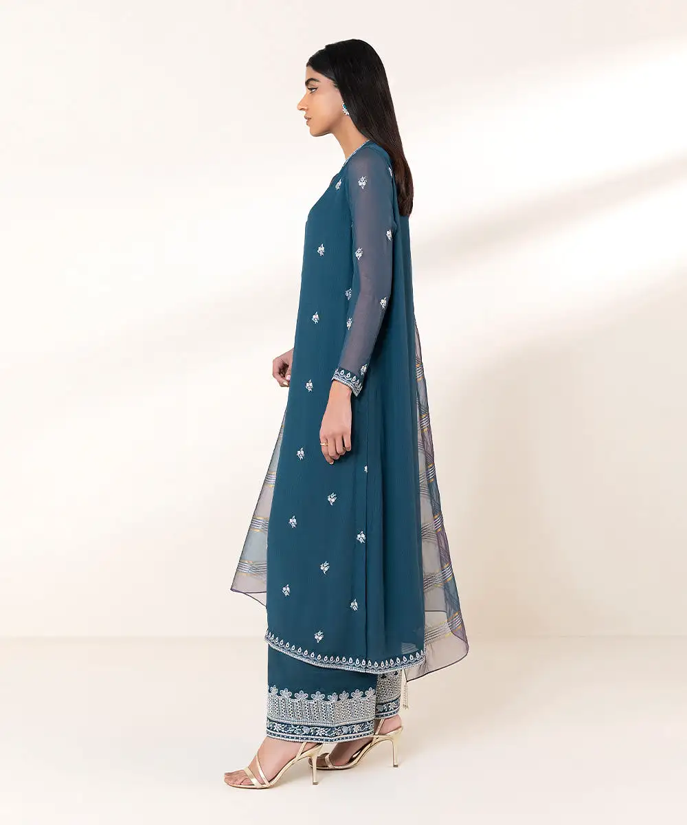 3 Piece - Embroidered Chiffon Suit