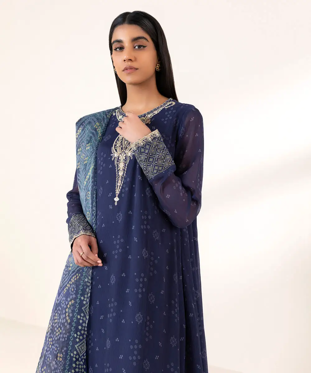 3 Piece - Embroidered Chiffon Suit