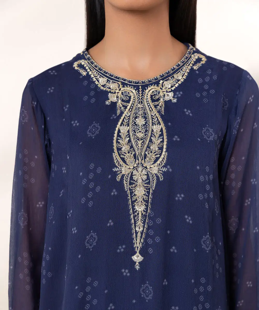 3 Piece - Embroidered Chiffon Suit