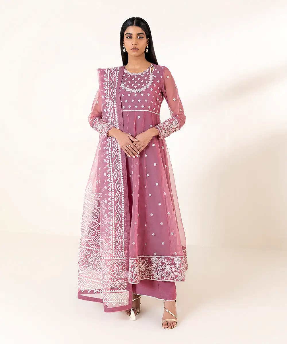 3 Piece - Embroidered Organza Suit