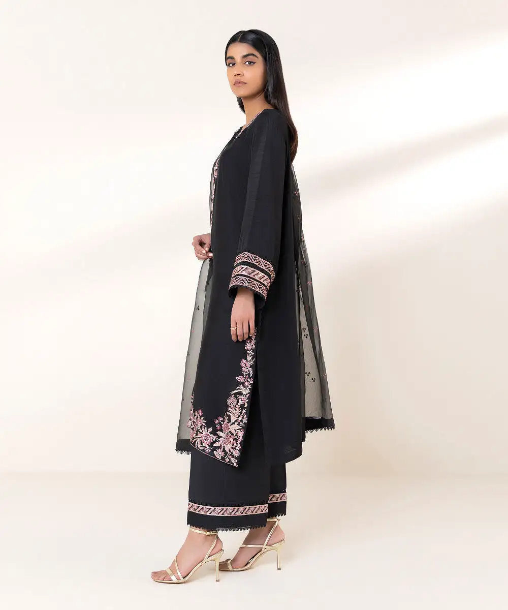 3 Piece - Embroidered Raw Silk Suit