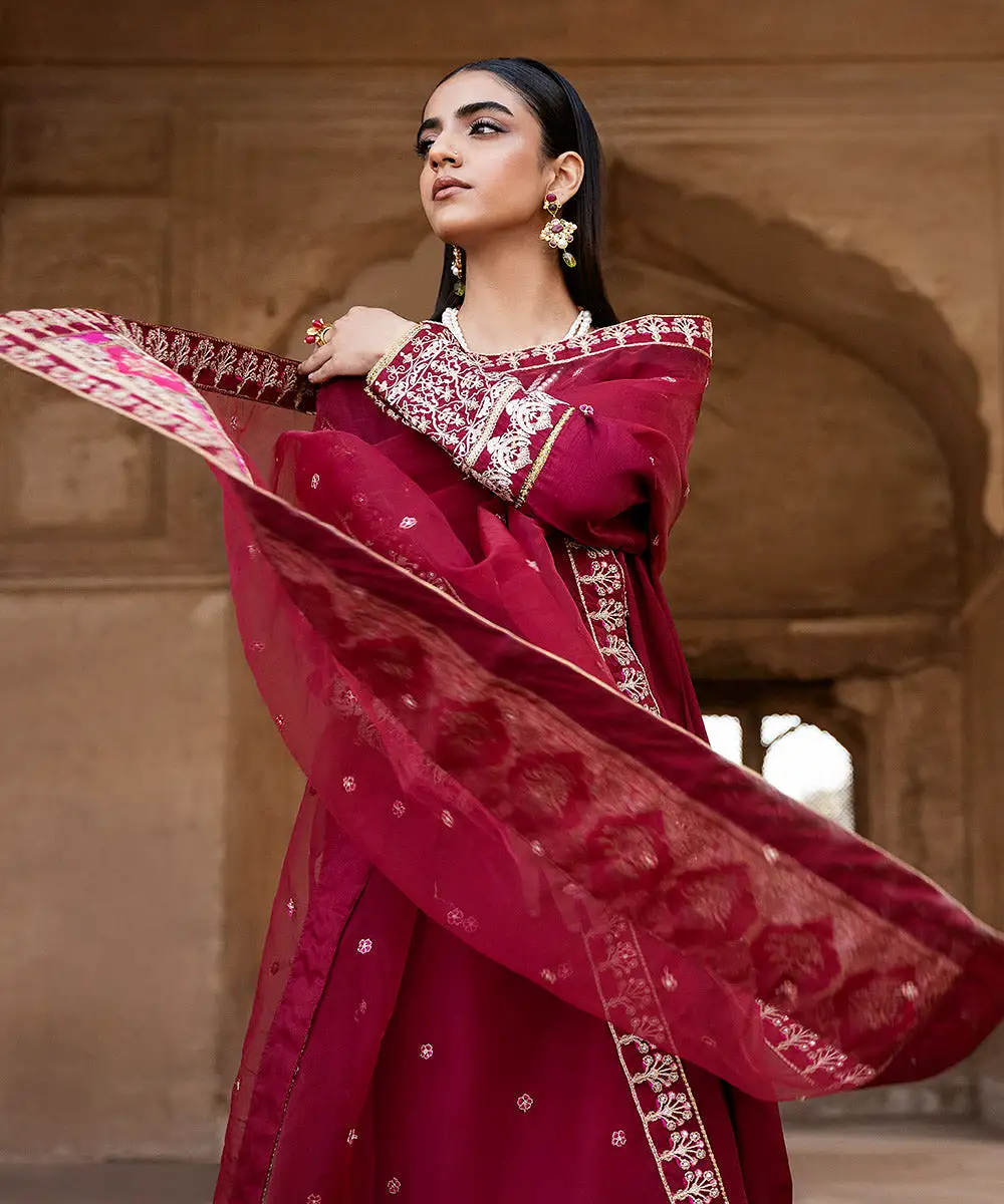 3 Piece - Embroidered Raw Silk Suit