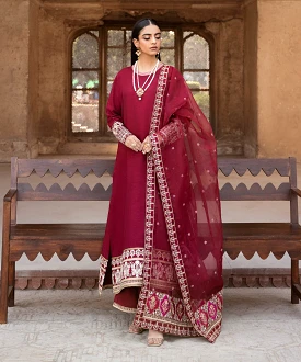 3 Piece - Embroidered Raw Silk Suit