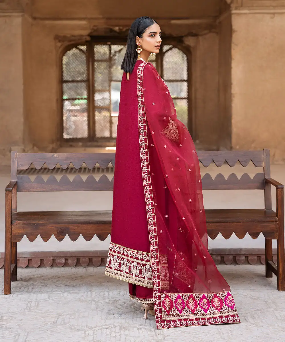 3 Piece - Embroidered Raw Silk Suit