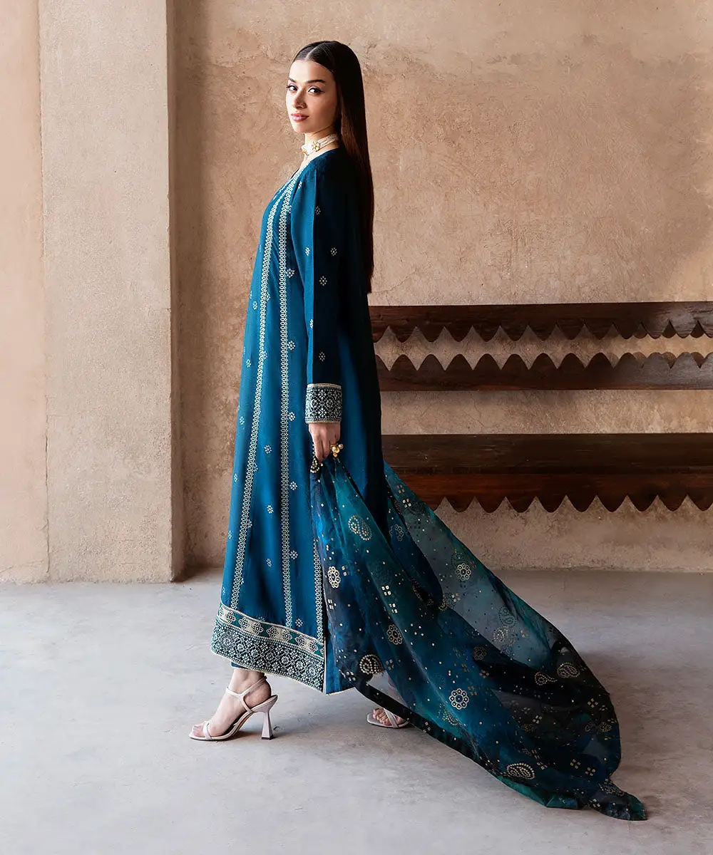 3 Piece - Embroidered Raw Silk Suit