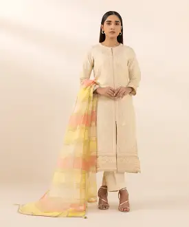 3 Piece - Embroidered Raw Silk Suit