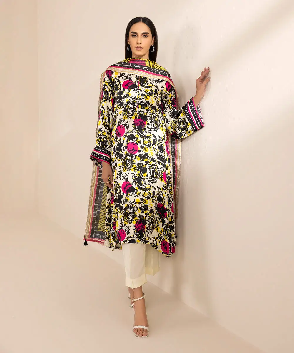 3 Piece - Printed Silk Suit