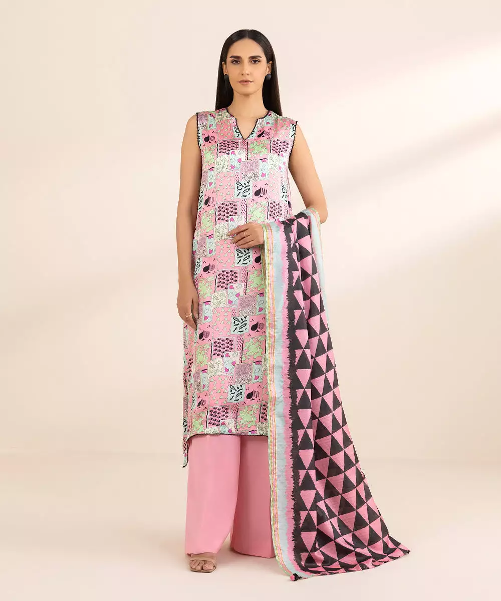 3 Piece - Printed Silk Suit