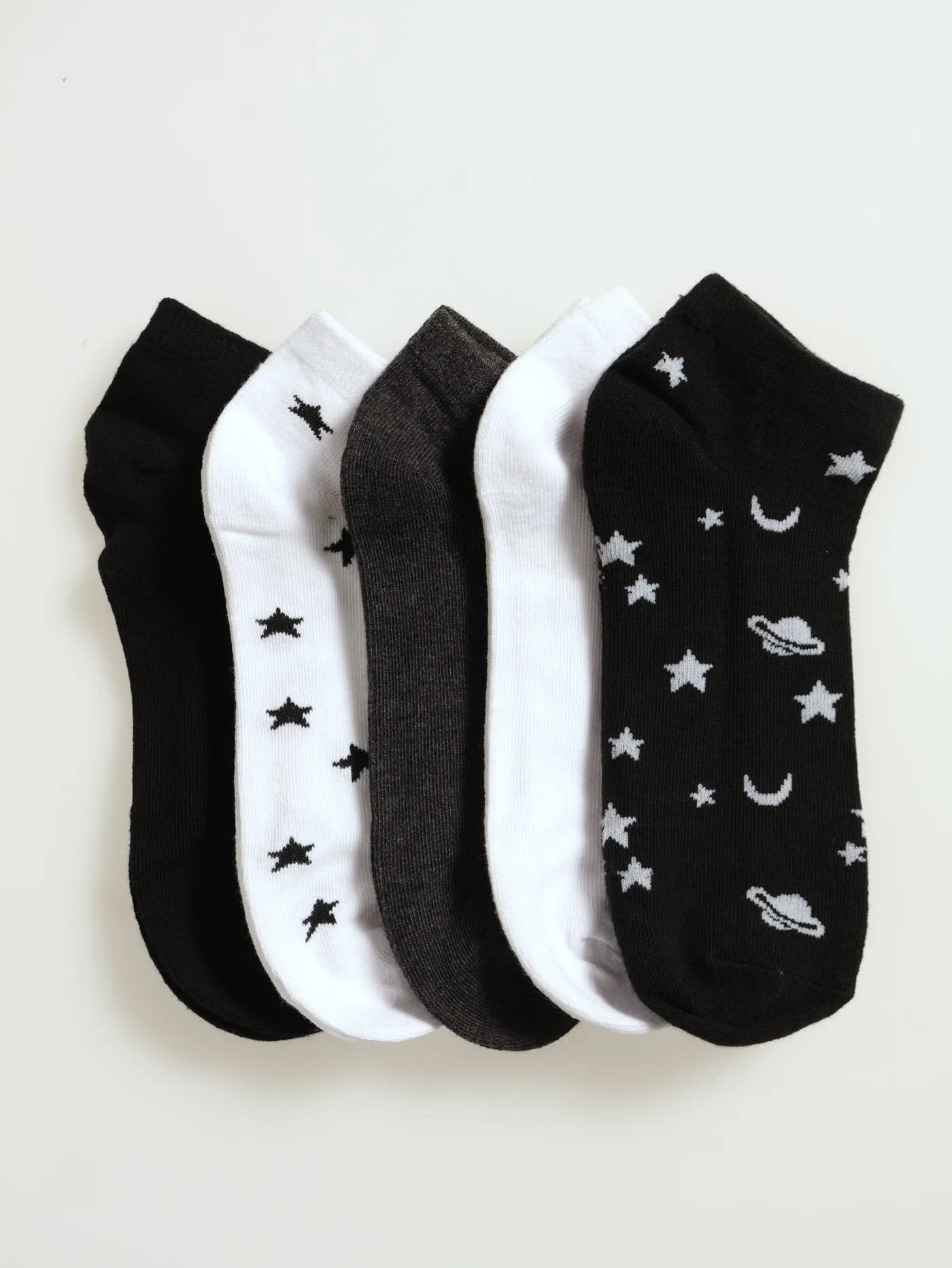 5 Pack Low Cut Space Socks - Black/White