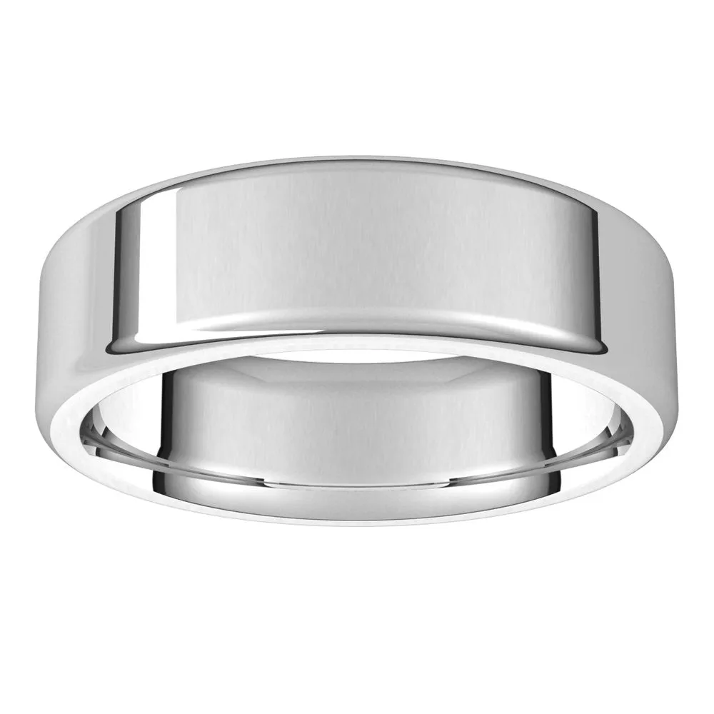 6mm Platinum Polished Round Edge Comfort Fit Flat Band