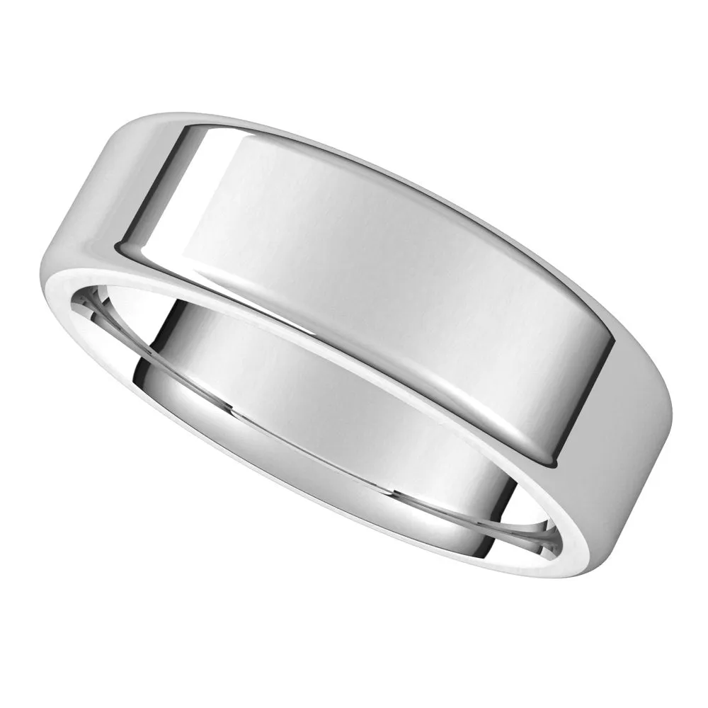 6mm Platinum Polished Round Edge Comfort Fit Flat Band