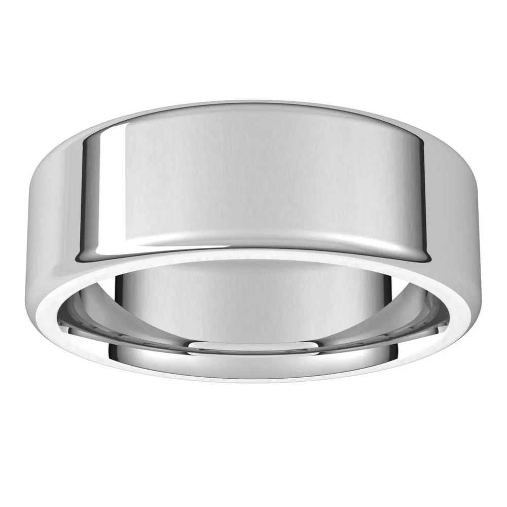 7mm 10K White Gold Polished Round Edge Comfort Fit Flat Band