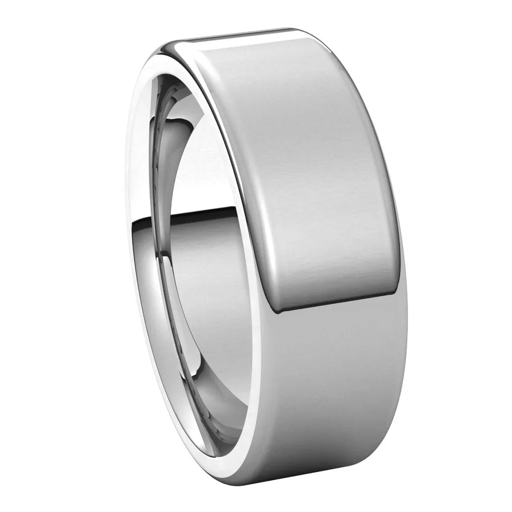 7mm 10K White Gold Polished Round Edge Comfort Fit Flat Band