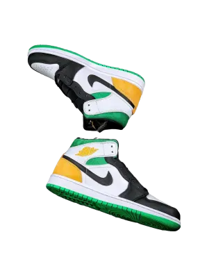 AIR JORDAN 1 MID SE OAKLAND WHITE/LASER ORANGE/BLACK/LUCKY GREEN