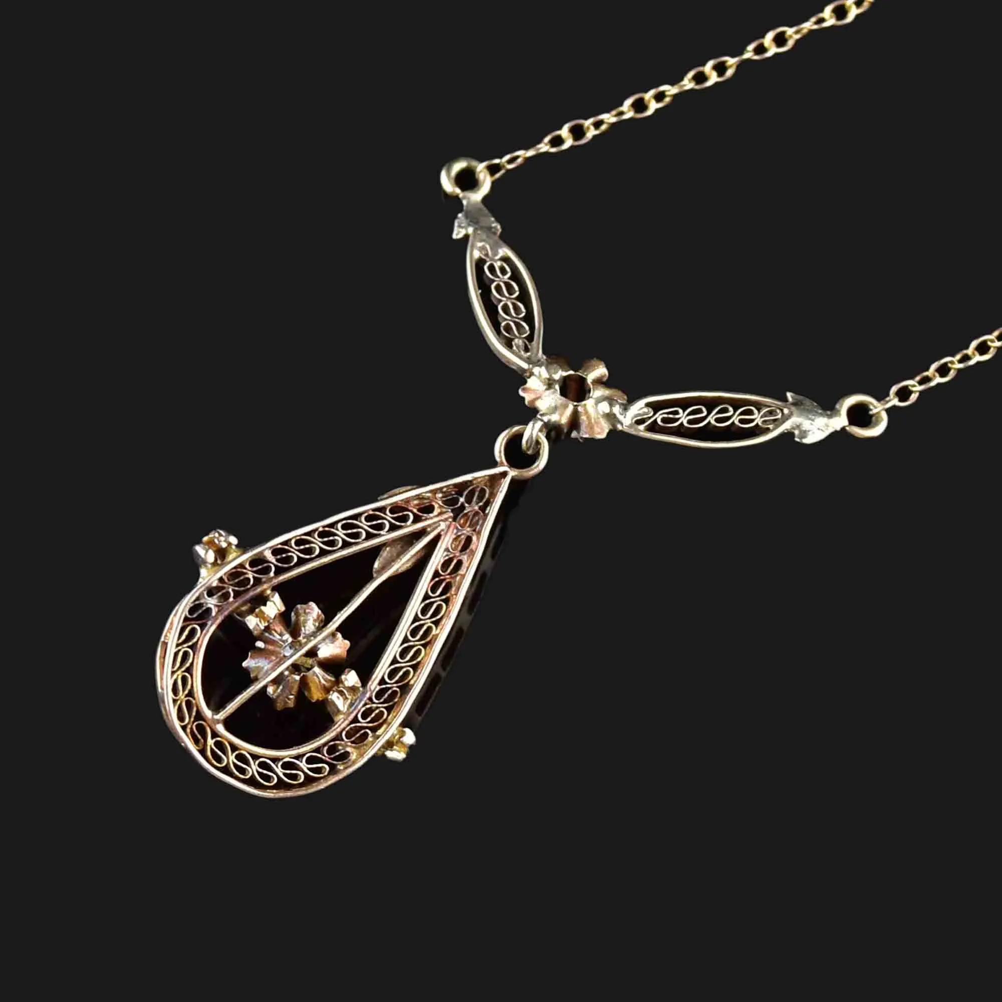 Antique Buttercup Diamond 10K Gold Filigree Necklace