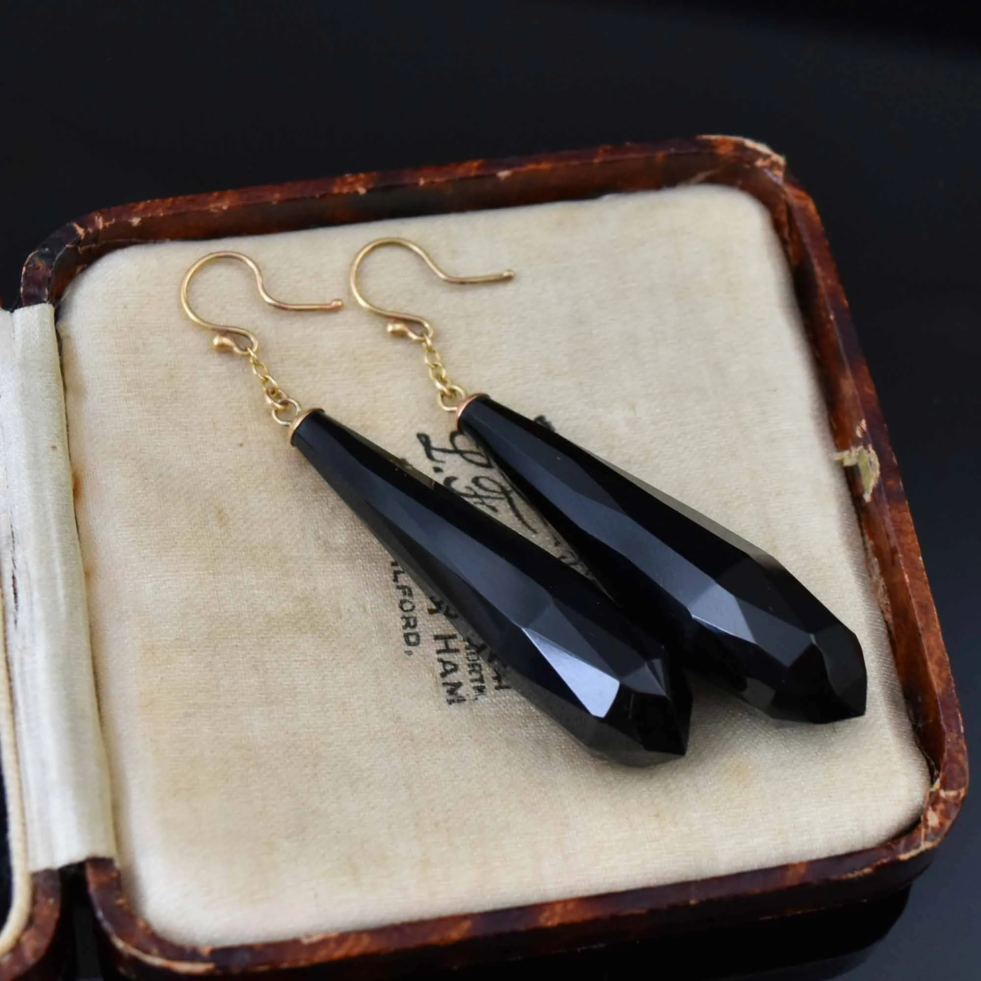 Antique Gold French Jet Drop Earrings