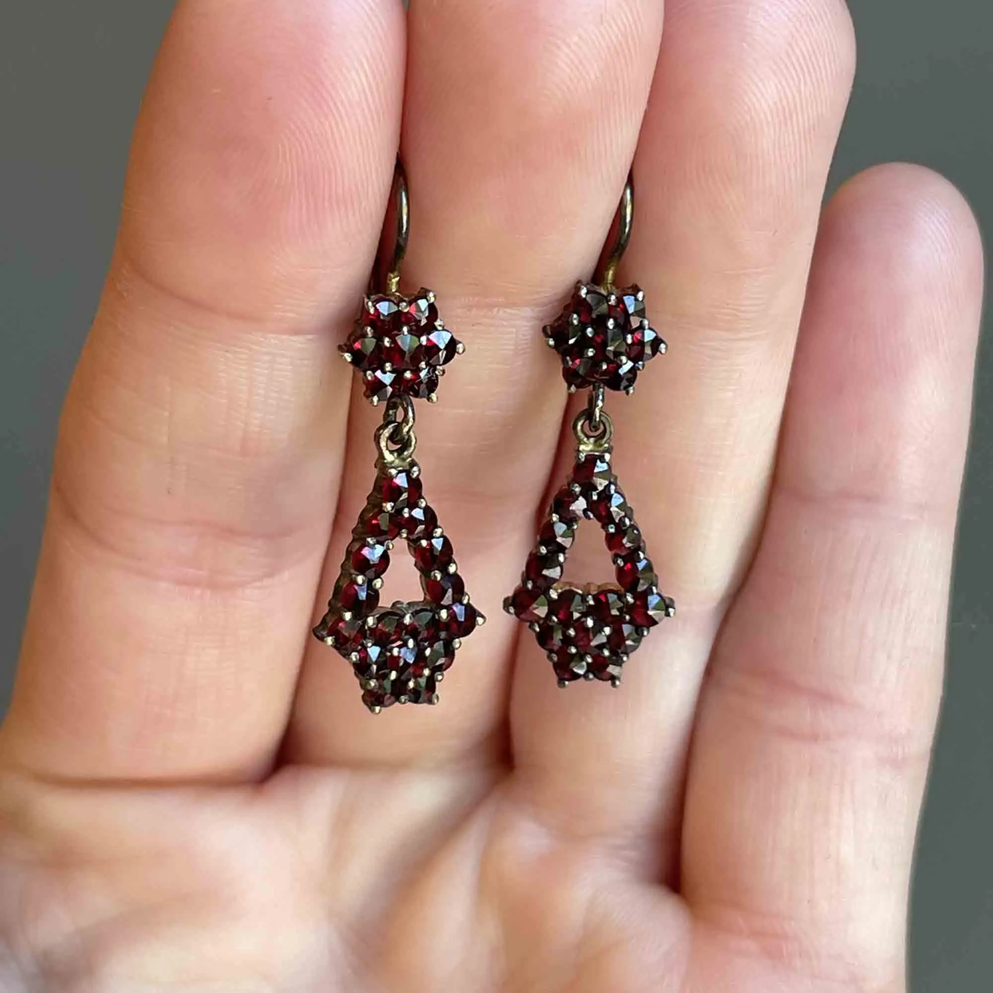 Antique Rolled Gold Garnet Star Drop Earrings