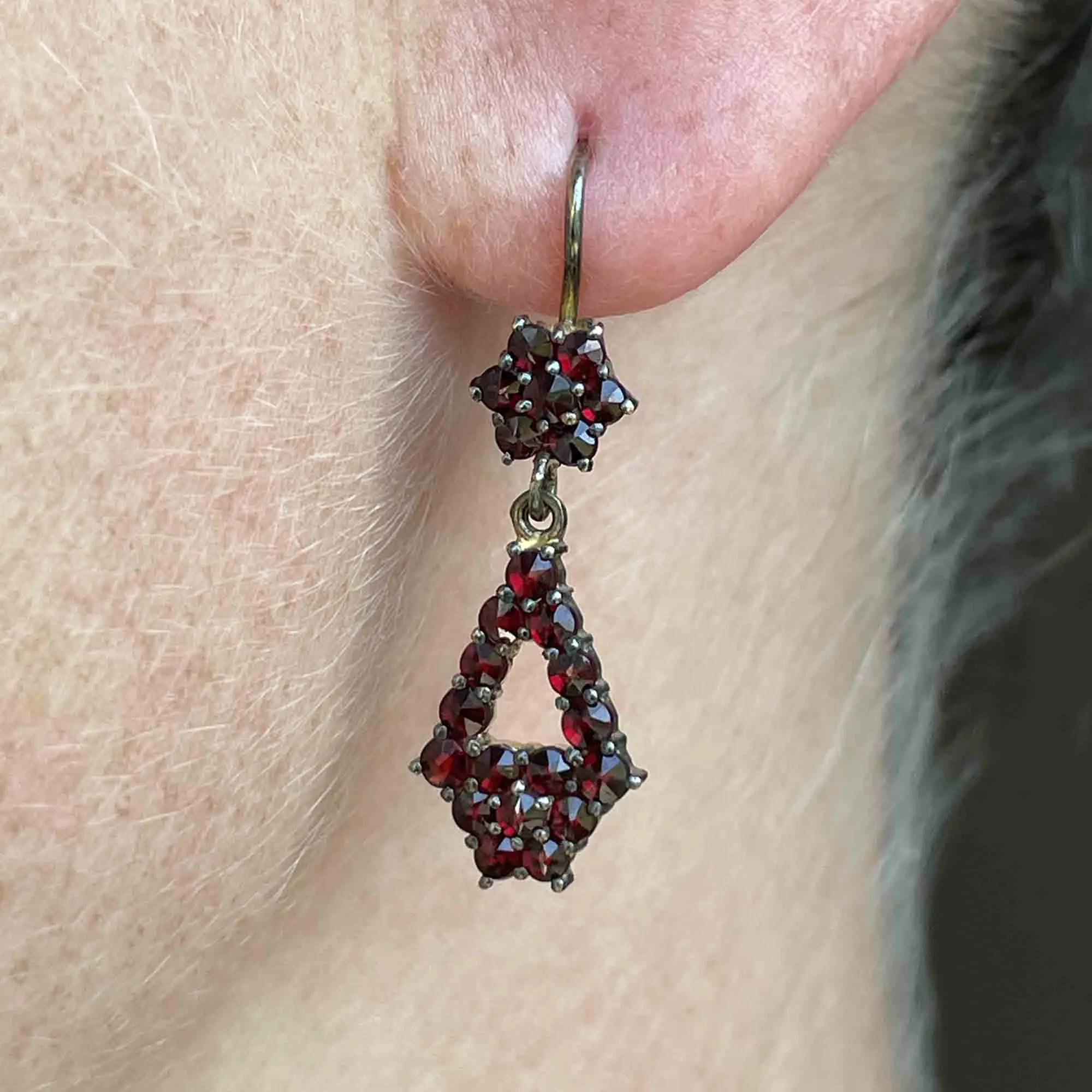 Antique Rolled Gold Garnet Star Drop Earrings