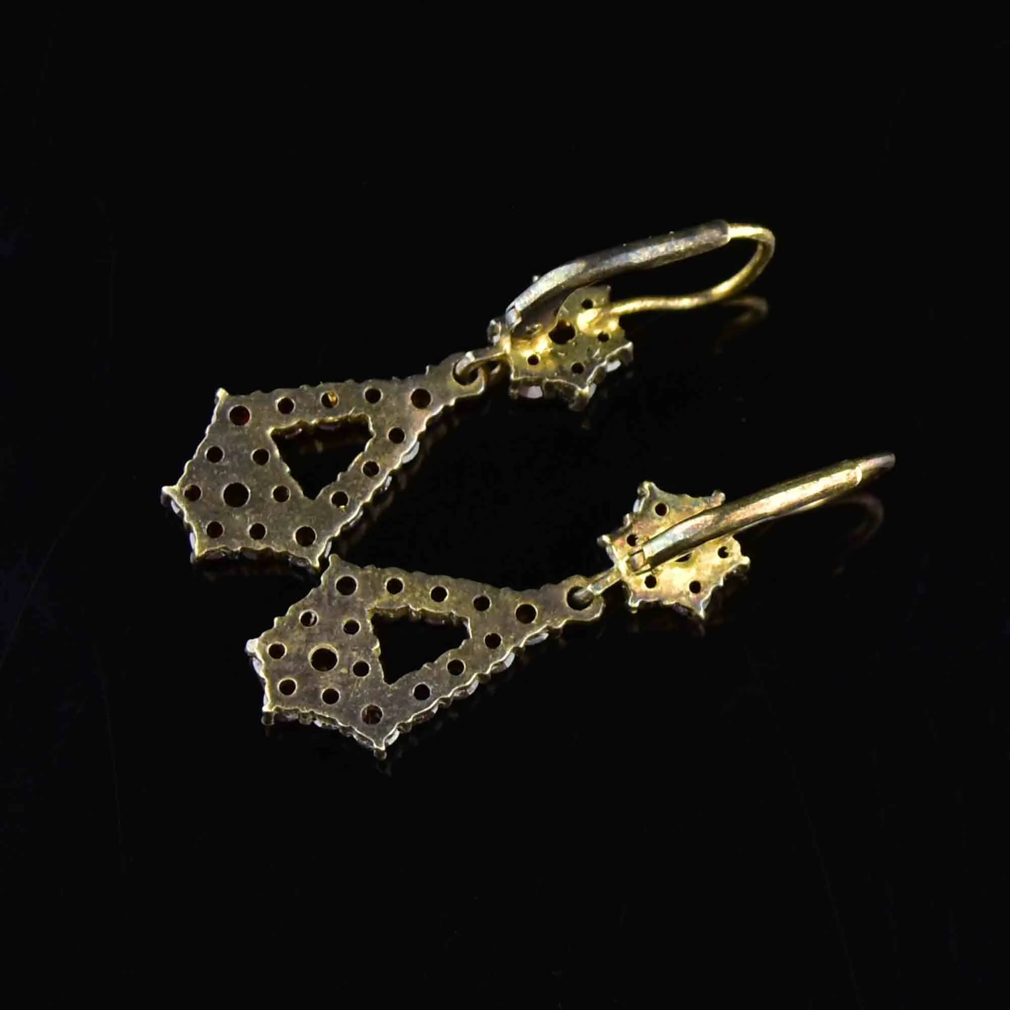 Antique Rolled Gold Garnet Star Drop Earrings