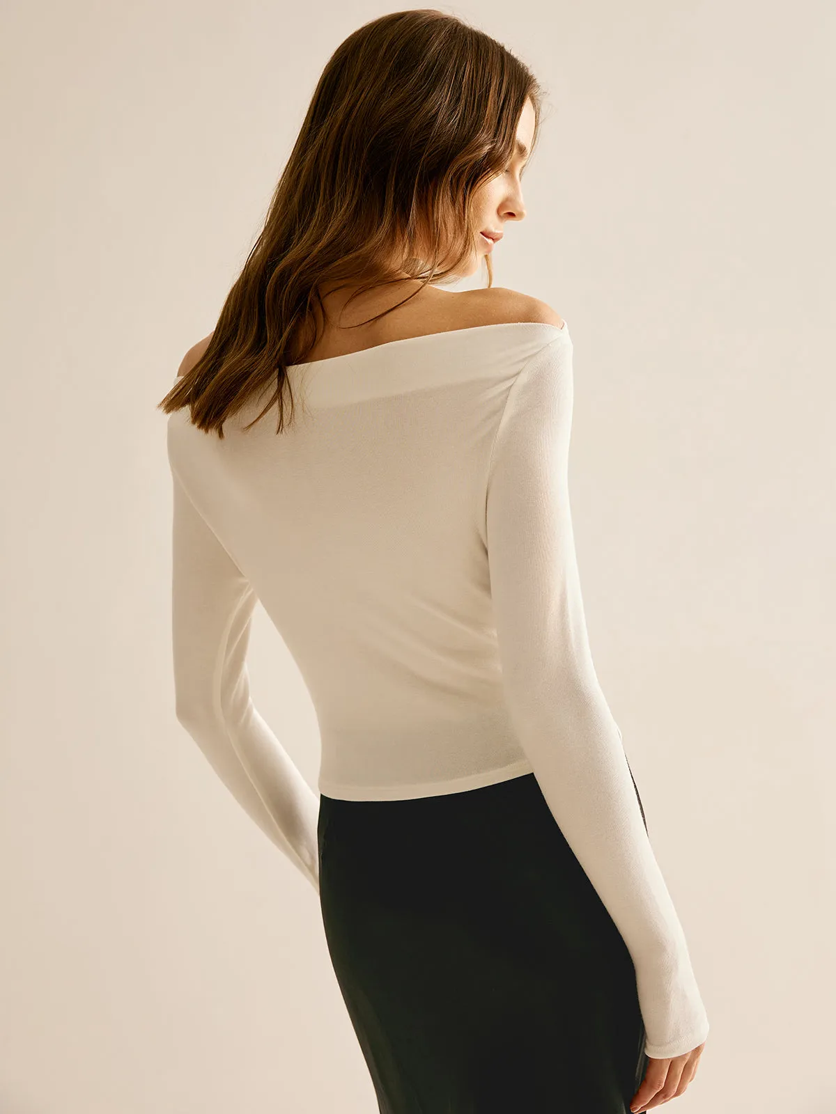 Asymmetrical Off-Shoulder Long Sleeve T-Shirt