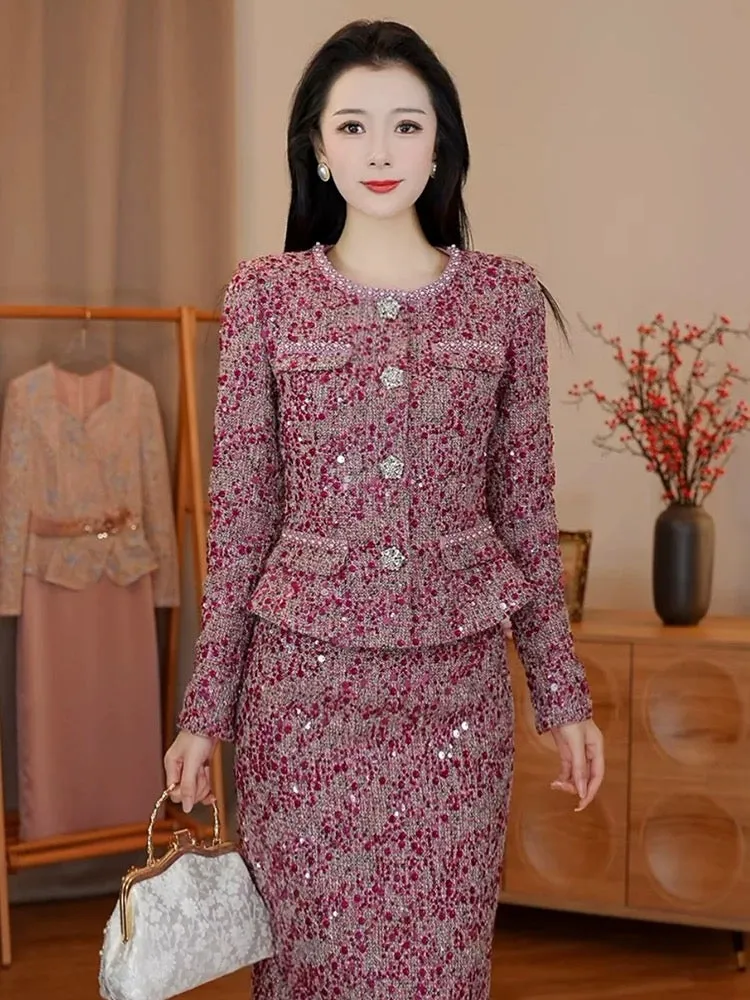 [Autumn New] Su Yayu [Red Plum Season] Small fragrant style suit makes you look younger and happy mom's high-end wedding banquet