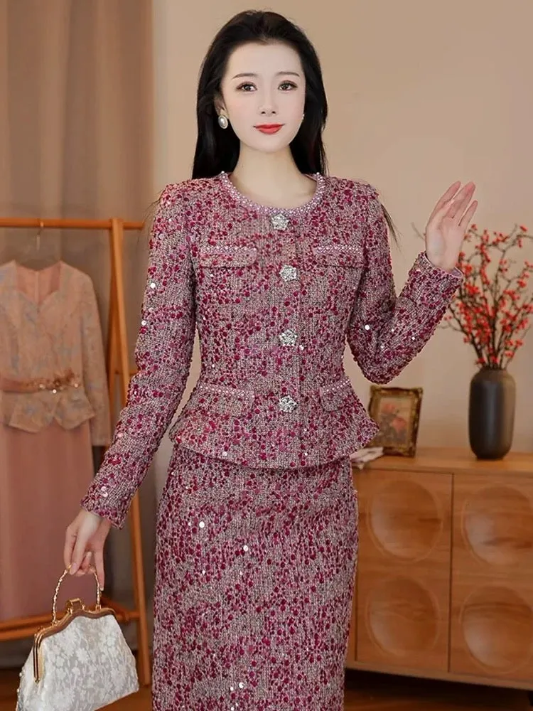 [Autumn New] Su Yayu [Red Plum Season] Small fragrant style suit makes you look younger and happy mom's high-end wedding banquet