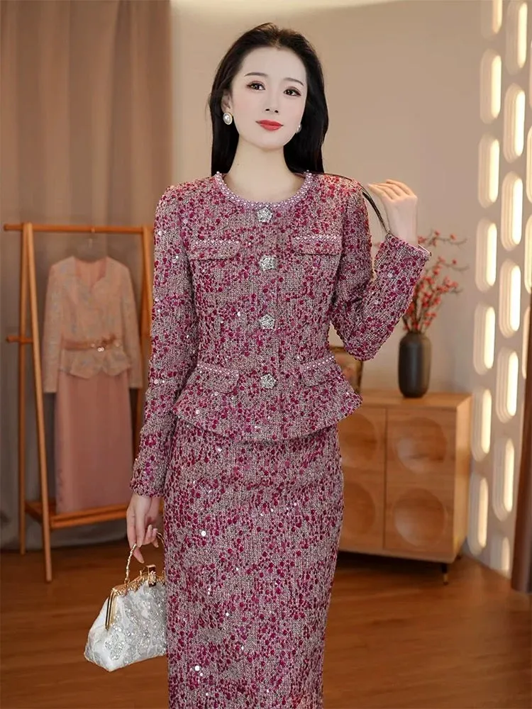 [Autumn New] Su Yayu [Red Plum Season] Small fragrant style suit makes you look younger and happy mom's high-end wedding banquet