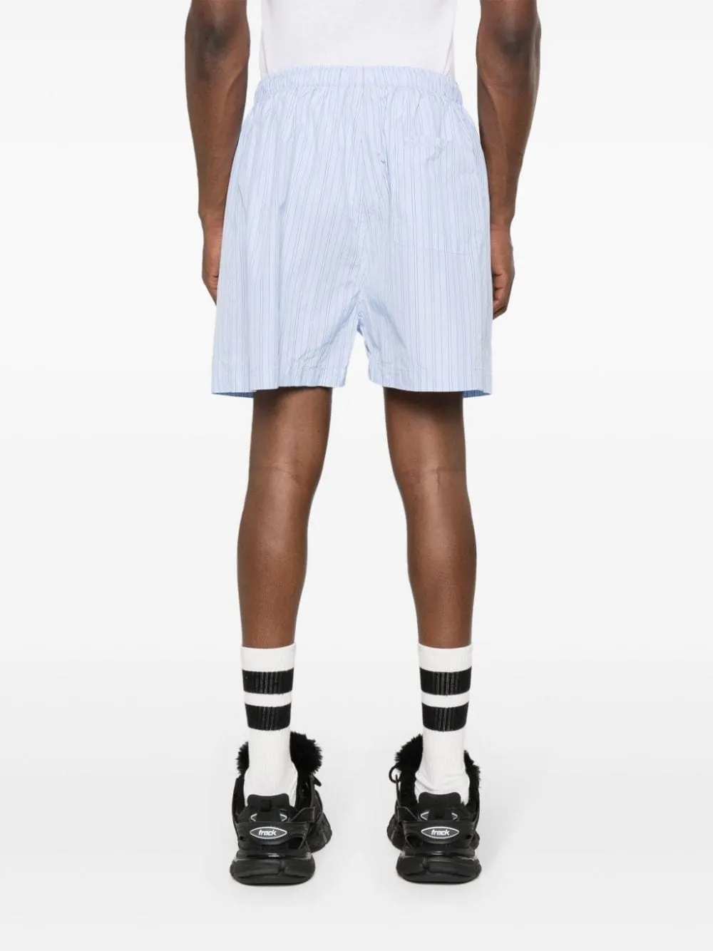 BALENCIAGA LOGO-EMBROIDERED STRIPED SHORTS