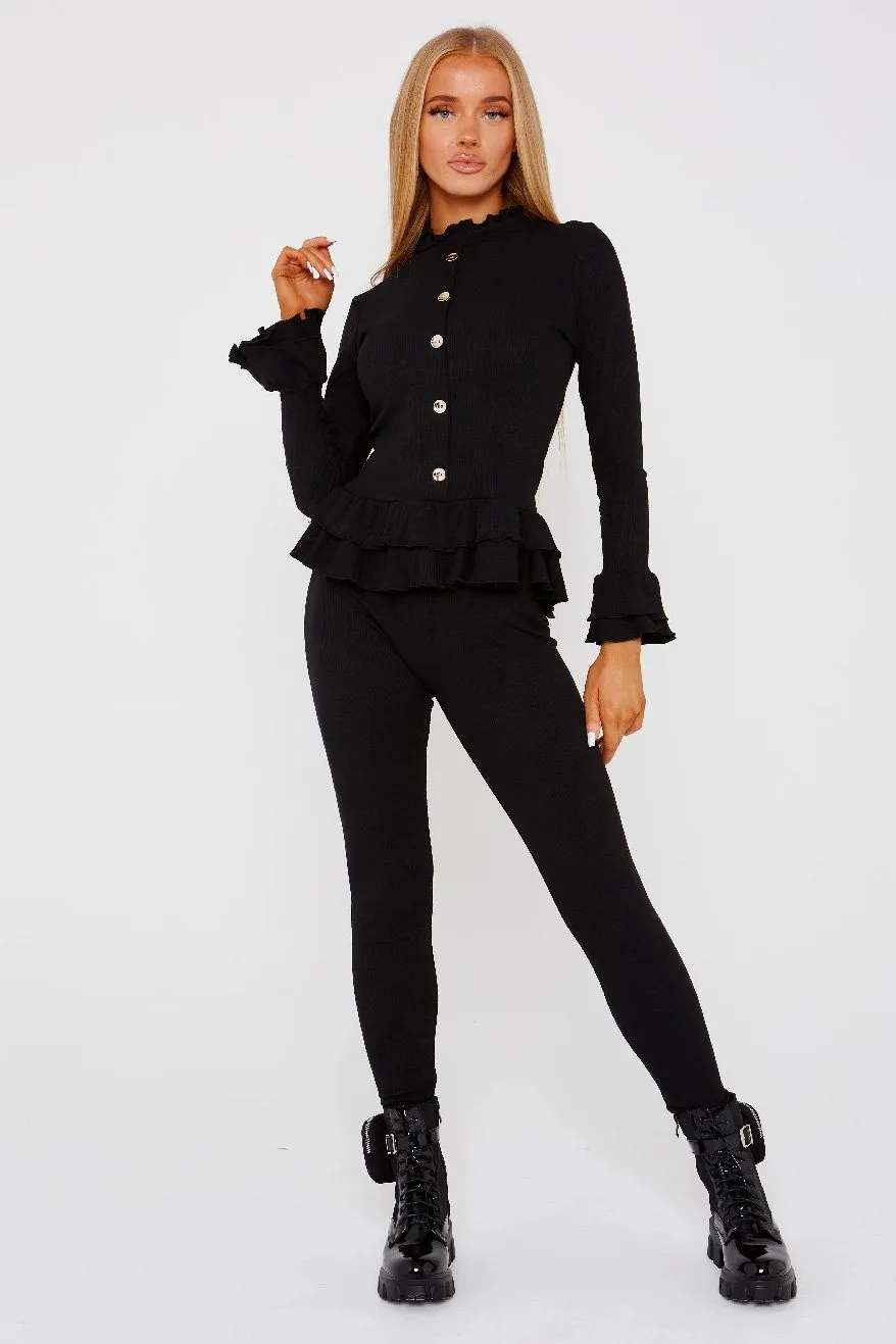 Black Frill  button frill Lounge wear suit