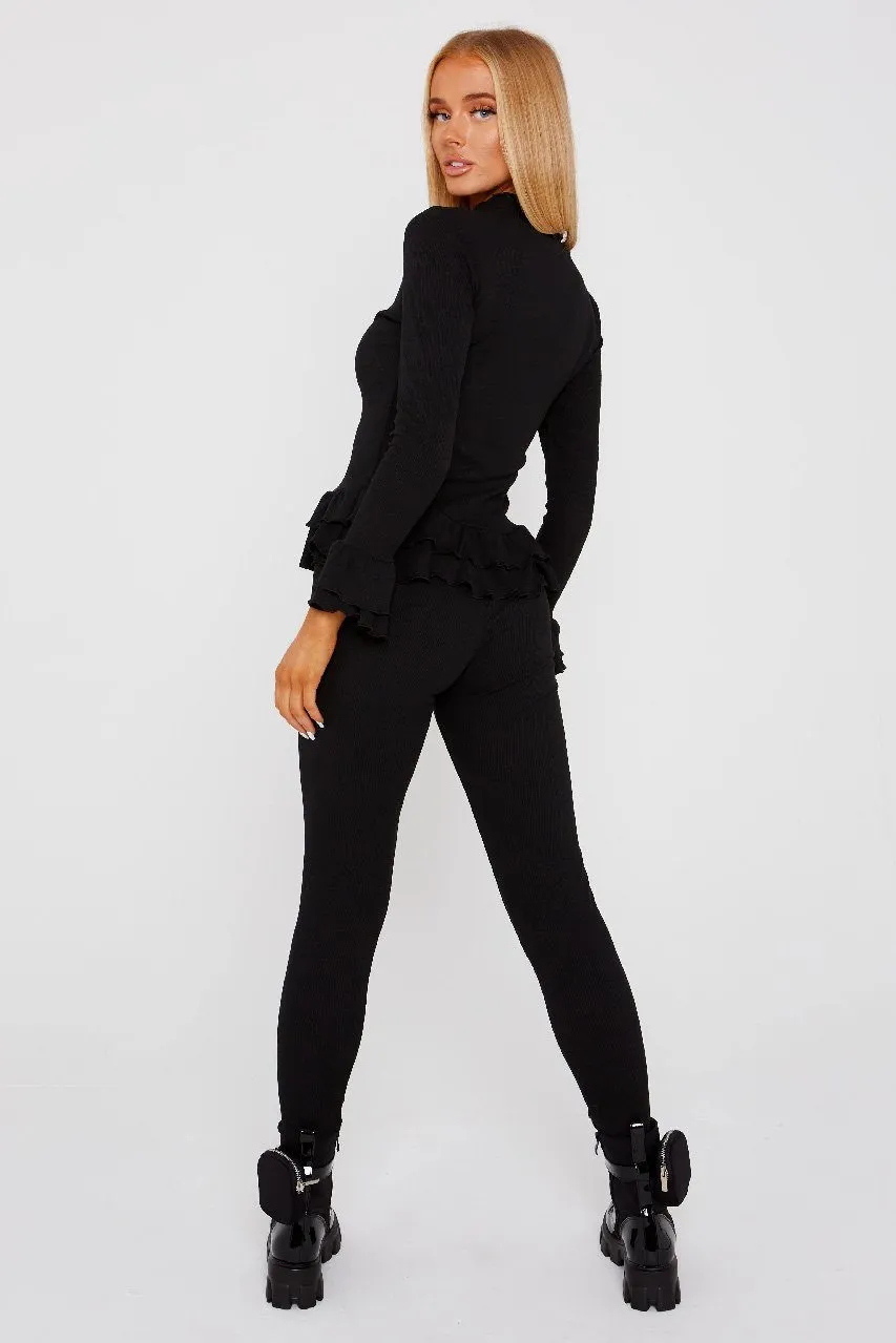 Black Frill  button frill Lounge wear suit