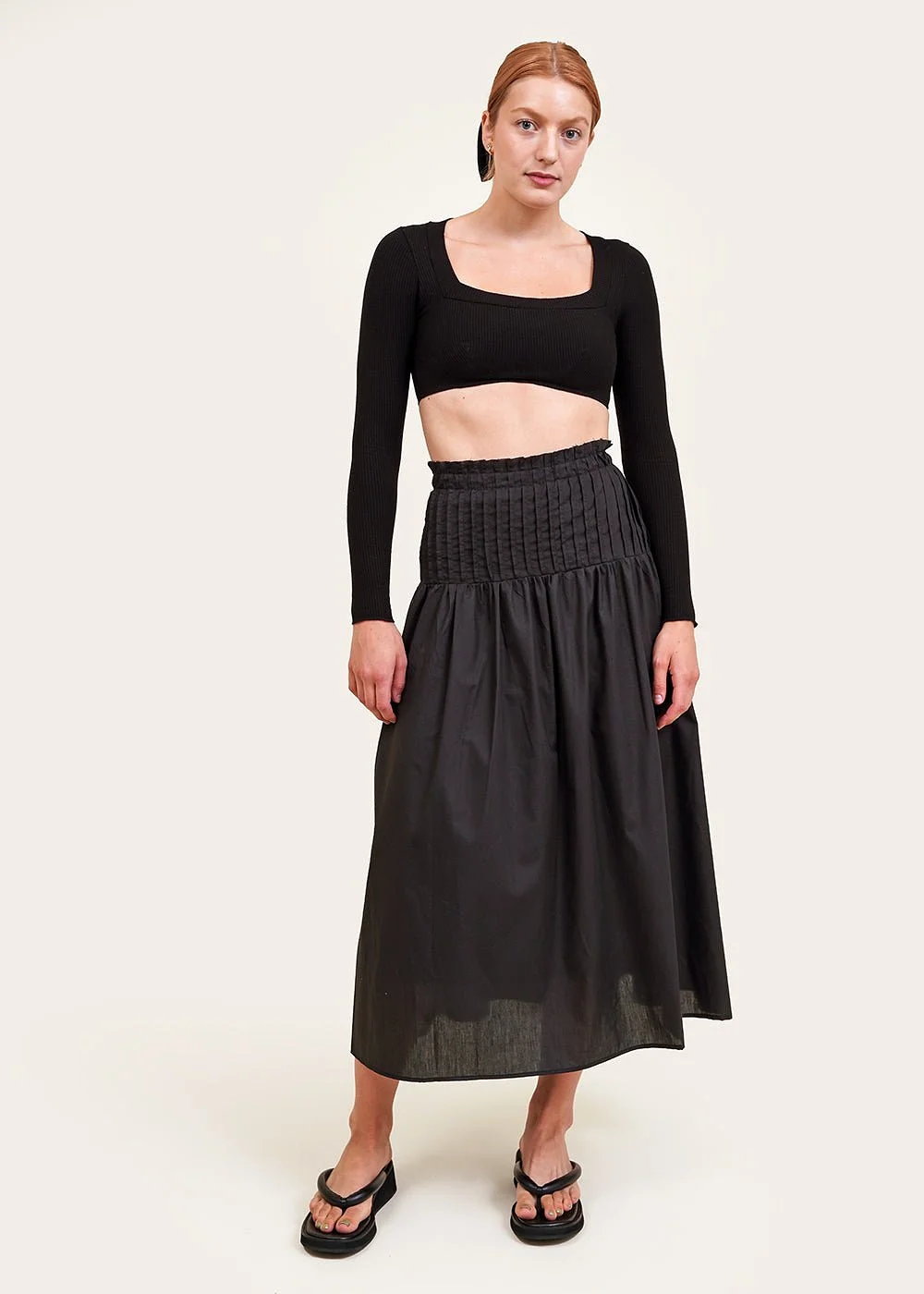 Black Tucked Drop Waist Skirt