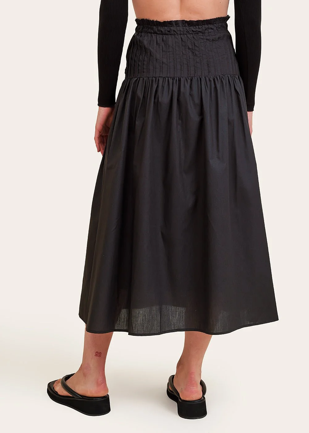 Black Tucked Drop Waist Skirt