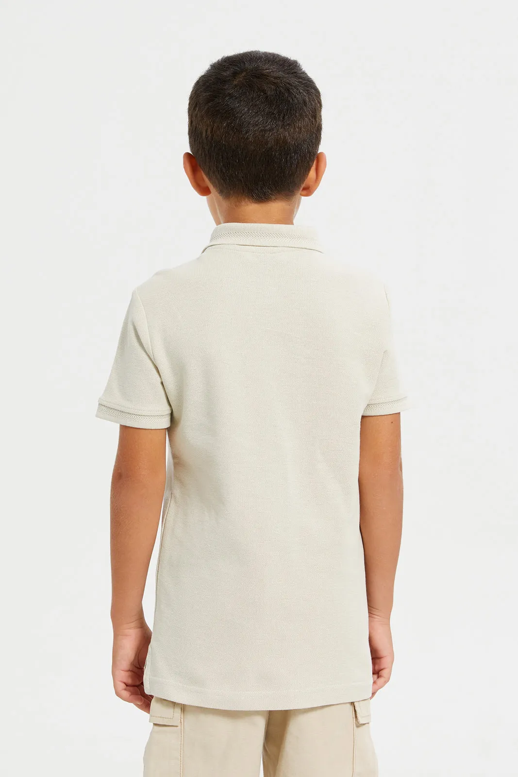 Boys Beige Chest Logo Polo