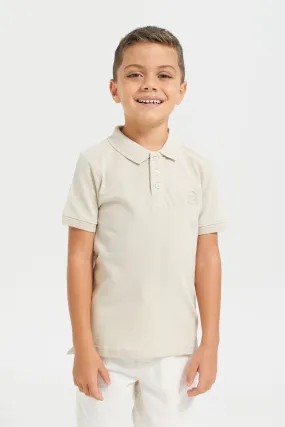 Boys Beige Embroidered Polo Shirt