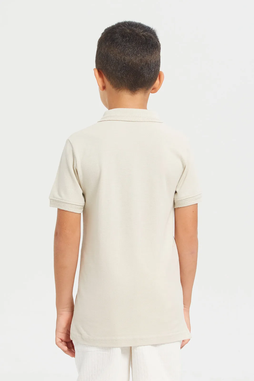 Boys Beige Embroidered Polo Shirt