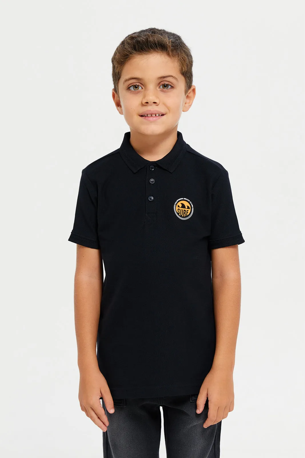 Boys Black Chest Logo Polo t-Shirt