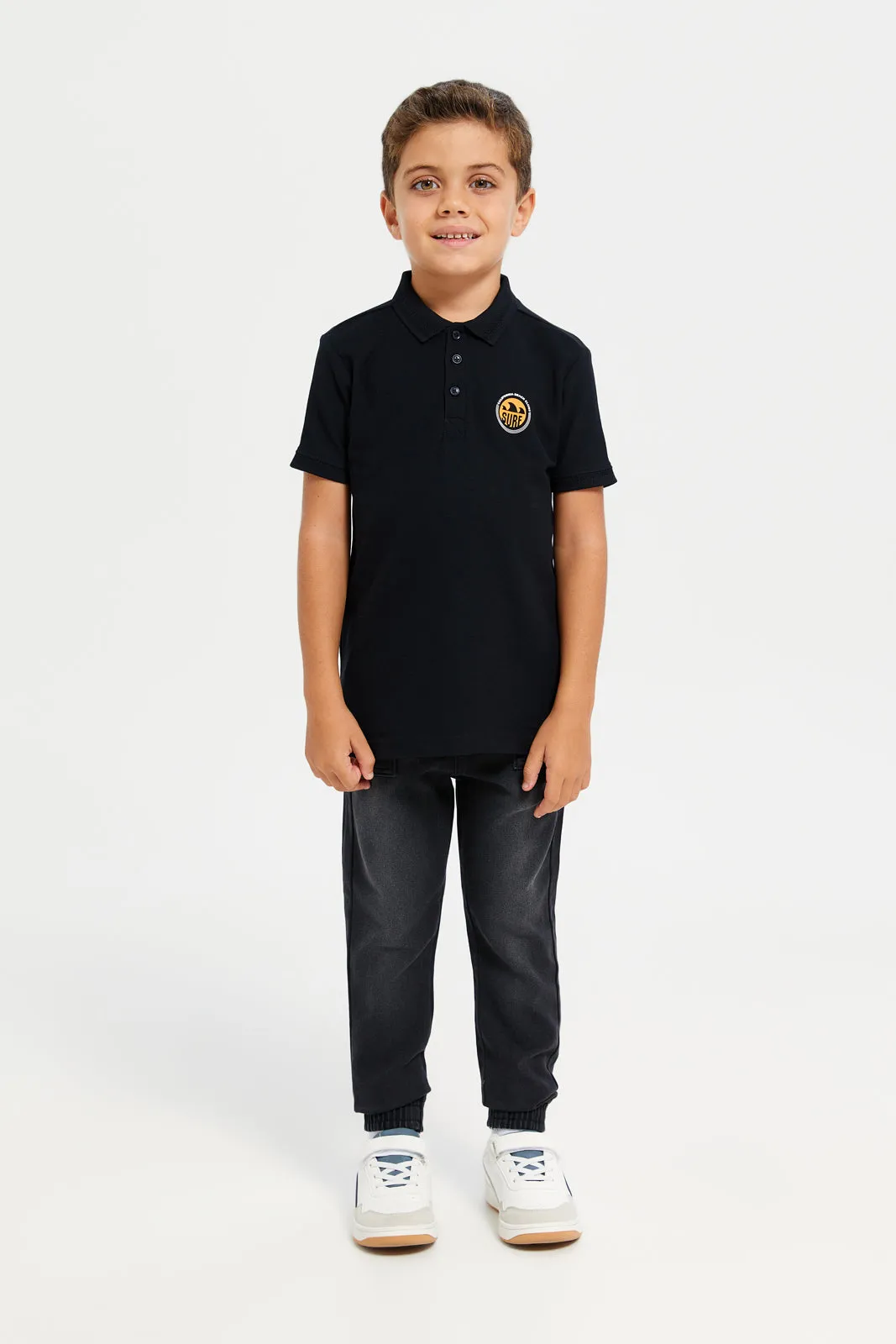 Boys Black Chest Logo Polo t-Shirt