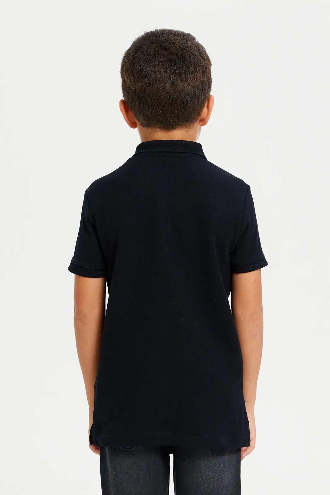 Boys Black Chest Logo Polo t-Shirt