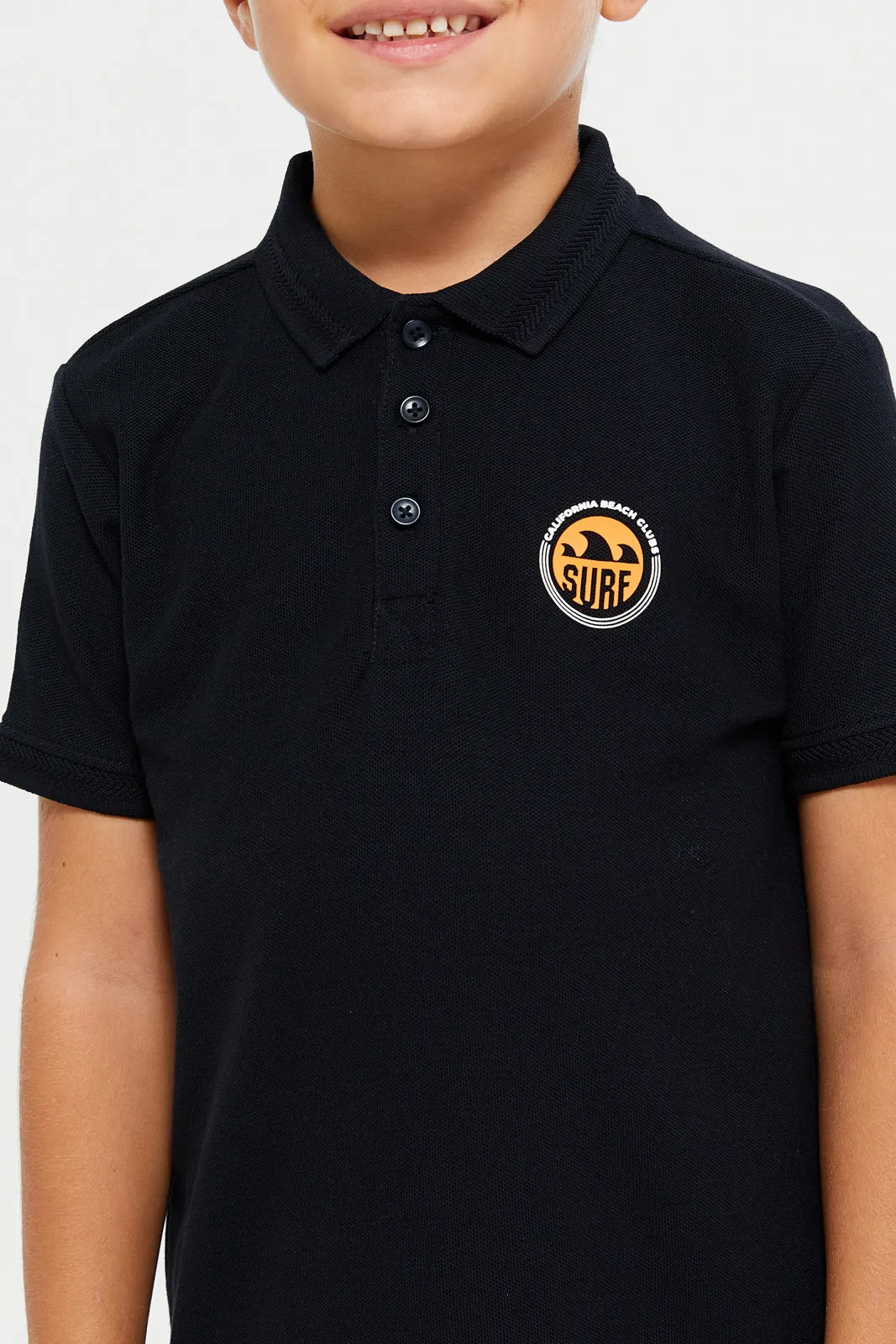 Boys Black Chest Logo Polo t-Shirt